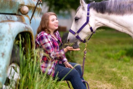 Senior portrait in warm light.